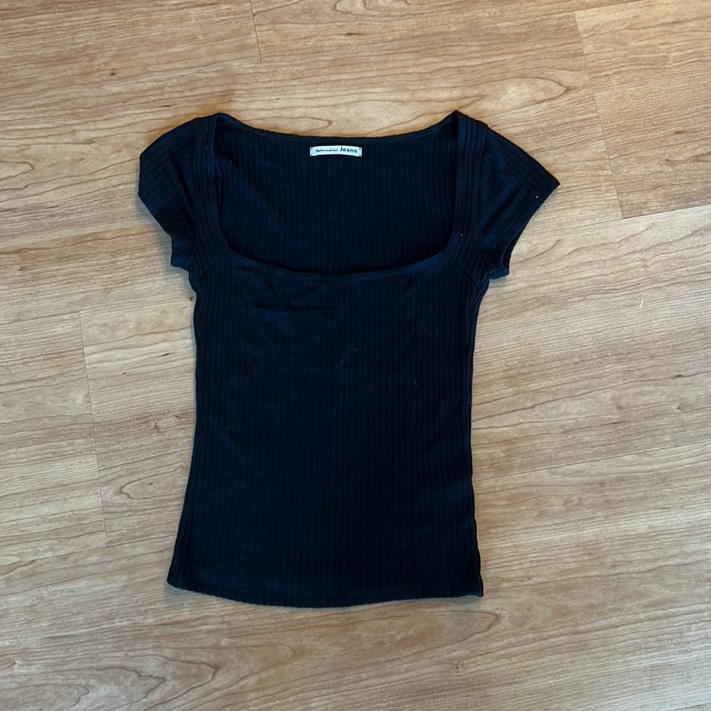 Reformation black square neck ribbed top